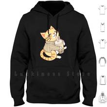 Kitty Cat Loves Bubble Tea hoodies long sleeve Cute Kawaii Kitty Drink Food Pastel Coffee Japan Kitten Boba Japanese 2024 - buy cheap