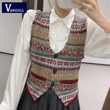 Vangull Vintage Women Striped Vest 2020 Fashion V-Neck Pocket Sweater Streetwear Female Slim Vest Print Sweater Girls Chic Vest 2024 - buy cheap