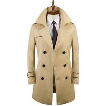 Английские мужские тренчи, мужское короткое пальто, Мужская одежда, приталенное двубортное пальто с длинным рукавом, весна-осень, лацканы цвета хаки 2024 - купить недорого
