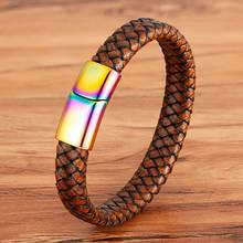 Punk Style Colorful Clasp Stainless Steel Leather Bracelets For Men Hip Hop Accessories Braided Charm Jewelry Gift For Friends 2024 - buy cheap
