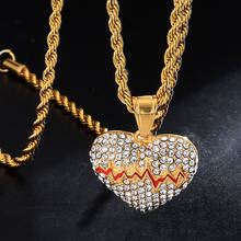 Hip Hop Men Gold Color Titanium Steel Gold Plated Rhinestone Paint Heart Pendant Ice Out Cuban Jewerly Hip Hop For Men 2024 - buy cheap