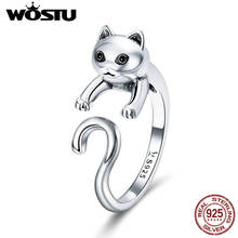 WOSTU 100% Real 925 Sterling Silver Cute Pet Cat Finger Rings For Women Authentic Silver Party Ring Fine 2024 - buy cheap