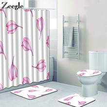 Zeegle Shower Curtain Set Anti-slip Soft Bathroom Carpets Foot Rug Washable Toilet Mat Bathroom Decoration 4pcs Bathroom Mat Set 2024 - buy cheap