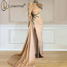 2021 elegante alta pescoço um ombro vestidos de noite longos cristal sexy alta divisão vestidos de noite arábia saudita vestidos formais 2024 - compre barato