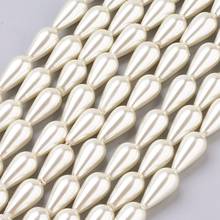 10 Strand FloralWhite Painted Drop Shape Glass Pearl Beads for jewelry making 16x8mm, Hole: 1mm; about 24pcs/strand F60 2024 - buy cheap