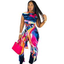 Tie Dye Print Two Piece Set Women Rave Festival Clothing Short Sleeve T-Shirt Top and Wide Leg Pants Suit Female Club Outfits 2024 - buy cheap