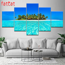 Fatcat pintura de diamantes 5 painéis, fundo azul, paisagem marítima, redondo, bordado, venda decoração aekit 2024 - compre barato