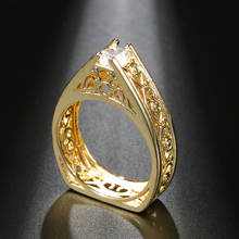 Kinel anel vintage de noivado para mulheres, joia boho cor dourada de zircônia cúbica vazada 2024 - compre barato