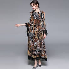 Menahem Vintage Vacation Style Robe Plus Size Maxi Dress Women Big Flare Sleeve Tiger Leopard Printed Tassels Loose Long Dress 2024 - buy cheap