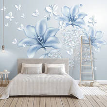 Personalizado auto-adesivo à prova dwaterproof água mural papel de parede moderno azul flores borboleta fresco sala de estar quarto decoração da casa 3d adesivos 2024 - compre barato