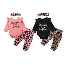 Trajes informales de manga larga para niñas, mono + Pantalones con volantes de leopardo + traje de diadema de 0 a 24M, 3 uds. 2024 - compra barato