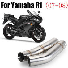 Tubo de aço inoxidável modificado da ligação do tubo do silenciador do escape da motocicleta de 45-48mm deslizamento meados da tubulação para yamaha yzf r1 YZF-R1 2007-2008 2024 - compre barato