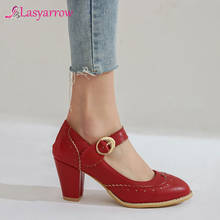 Lasyarrow-zapatos de tacón alto con hebilla para mujer, calzado de fiesta, color rosa, rojo y negro, Mary Jane, talla grande 32-48 2024 - compra barato