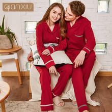 Autumn Couple Long-Sleeved Full Length Pajamas Set Cotton Turn-Down Collar Button Home Clothes Casual Wear Sleeping Dress 2024 - buy cheap