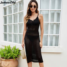 2021 New Woman European and American Spring Dress Ladies Sexy Hollow Knit Suspender Dress V-neck Thin Knitted Dress 2024 - buy cheap