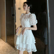Vestido corto informal vintage para mujer, minivestido de fiesta calado de alta calidad, con encaje blanco, a la moda 2024 - compra barato