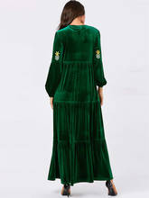 2019 осеннее исламское платье абайя мусульманский марокканский кафтан арабский халат Musulmane бархатный длинный рукав турецкий Кафтан Дубай Арабский 2024 - купить недорого