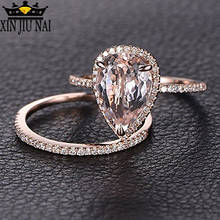 2/pcs Trendy Cubic Zirconia Morganite Crystal Wedding Rings For Women Rose Gold Engagement Ring Female Fashion Jewelry Gift 2024 - buy cheap