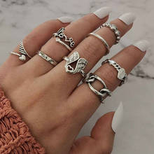 8 Pcs/Set Women Letter Heart Angel Wing Rings Set Fashion Silver Color Open Geometric Party Ring Charm Lady Lover Jewelry Gift 2024 - buy cheap
