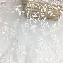 Tecido de renda elegante e branco, bordado com fio de poliéster, para costura, vestido de noiva ou festa 2024 - compre barato