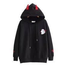 Sudadera con capucha de algodón para mujer, suéter con orejas, bordado de diablo negro, Harajuku 2024 - compra barato