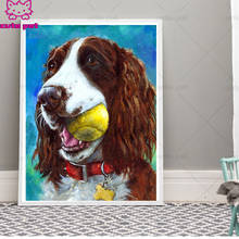 Quadrado completo redondo pintura diamante inglês springer spaniel imagem de strass 5d diy bordado animal cão decoração da sua casa arte 2024 - compre barato