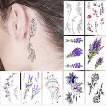 Водостойкая Временная тату-наклейка, ушные тонкие линии, цветы, акварель, лаванда, флэш-тату, искусственная тату для боди-арта, для женщин и мужчин 2024 - купить недорого