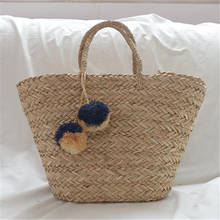 woman fashion New Creative shell moon straw bag Scarf plus hair ball decoration Straw bag portable woven beach handbag 2024 - buy cheap