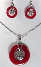 Conjunto de collar y pendientes con Colgante de Piedra Roja, placa de oro hermosa, gran oferta 2024 - compra barato