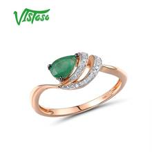 VISTOSO Gold Rings For Women Genuine 14K 585 Rose Gold Ring Magic Emerald Sparkling Diamond Engagement Anniversary Fine Jewelry 2024 - buy cheap