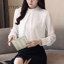 Stand Collar Chiffon Loose Blouses Shirts For Women 2021 Spring White Black Red Casual Tops Long Sleeve Ladies Clothings 2024 - buy cheap