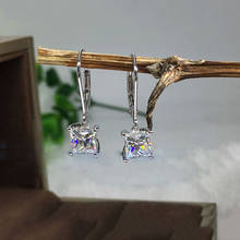 Female Luxury Crystal Square Stone Drop Earrings For Women Wedding Jewelry White Zircon Vintage Silver Color Cute Small Earrings 2024 - buy cheap