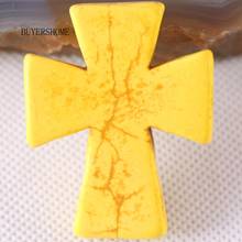 5Pcs Cross Necklace Pendant 50X40MM Natural Stone Yellow Howlite Beads Fashion Jewelry Gift For Men Women K039 2024 - buy cheap
