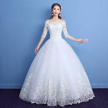 Vestido de noiva branco com meia manga, vestido de noiva com estilo barco, renda, elegante, tamanho grande, para mulheres, g165 2024 - compre barato
