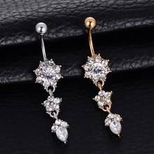 Fashion Women Sexy Belly Bars Belly Button Rings Belly Piercing Crystal Flower Body Jewelry Navel Piercing Rings Dropshipping 2024 - buy cheap
