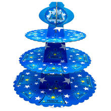 2021 Cartoon Paper Blue Cake Stand Three Layers Folding Cupcake Dessert Candy Cookies Holder Rack Kids Birthday Party Supplies 2024 - buy cheap
