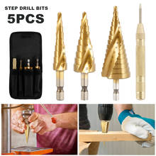 5pcs Hss step drill bit set cone hole cutter Taper metric 4 - 12 / 20 / 32mm 1 / 4 "titanium coated metal hex core drill bits 2024 - buy cheap