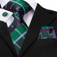 Hi-Tie-New Fashion-Corbata a cuadros para hombre, conjunto de corbata de seda verde para hombre, gemelos a mano para parte de boda de negocios 2024 - compra barato