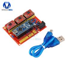 Cnc escudo v4 módulo de placa de expansão a4988, kit de driver de passo reprap impressora 3d com cabo micro usb nano 3.0 v3.0 para arduino 2024 - compre barato