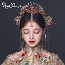NiuShuya Retro Chinese Phoenix Hair Crown Bridal Headdress Ancient Hairpins Gold Long Tassels Bride Wedding Hair Accessories 2024 - buy cheap
