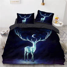 Jogo de cama casal queen king 3d, edredon capa cobertor edredon fronhas conjunto animal galaxy cervo 2024 - compre barato