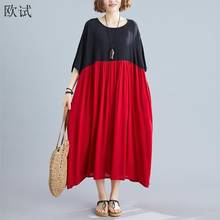 Oversized Dresses for Women Summer Oversized Cotton Long Dress Black Red Patchwork Dress Robe Femme 2022 New Arrival 2024 - buy cheap