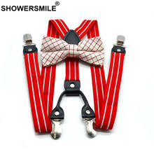 Мужские и женские подтяжки shouresmile, красные подтяжки с галстуком-бабочкой, пояс для подтяжек, в полоску, для взрослых 2024 - купить недорого