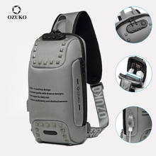 OZUKO Men Fashion Rivet Crossbody Bags Multifunction Waterproof Chest Bag USB Anti-theft Messenger Bag Short Trip Male Sling Bag 2024 - купить недорого