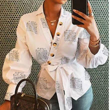 2021 Women Spring Autumn Fashion Button Shirt Lace-Up Letter Print Long Sleeve OL Top Office Lady Female Clothing 2024 - buy cheap