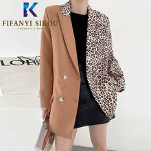 Leopard Spliced Blazer Jacket Women Double Breasted Fashion Patchwork Suit Jacket Autumn Womens Streetwear Loose Blazers Coat 2024 - buy cheap