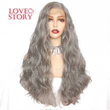 Lovestory-peluca sintética con malla frontal, pelo de fibra resistente al calor atado a media mano, Color gris 2024 - compra barato