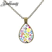 JOINBEAUTY Lovely Cat Dog Paw Print Water Drop Necklace Cartoon Pattern Simple Glass Tear Drop Pendant Cute Girl Jewelry NT313 2024 - buy cheap