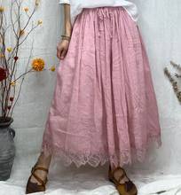 Plus Size Women Linen Long Skirt High Elastic Waist Loose Pleated Midi Skirts Vintage Art Summer Spring Lace Patchwork Skirts 2024 - buy cheap