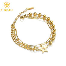 FINE4U B547 Adjustable Layered Paperclip Bracelet Cute Star Stars Beads Double Chain Bracelet Friendship 2024 - buy cheap